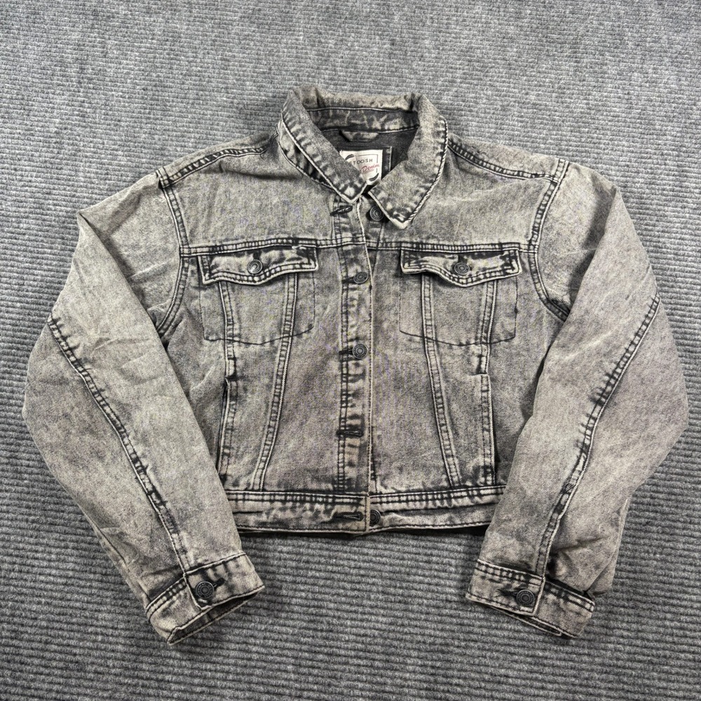 Stoosh Vintage Denim Gray Acid Wash Trucker Jacket Womens Large Cropped L